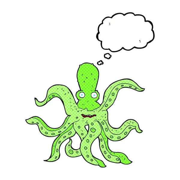 Cartoon Reus Octopus Met Gedachte Zeepbel — Stockvector