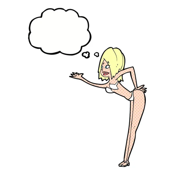 Cartoon Vrouw Bikini Met Gedachte Bubble — Stockvector