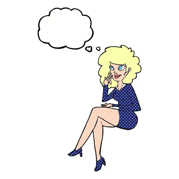 漫画事務所の女性が思考バブルで座って — ストックベクタ