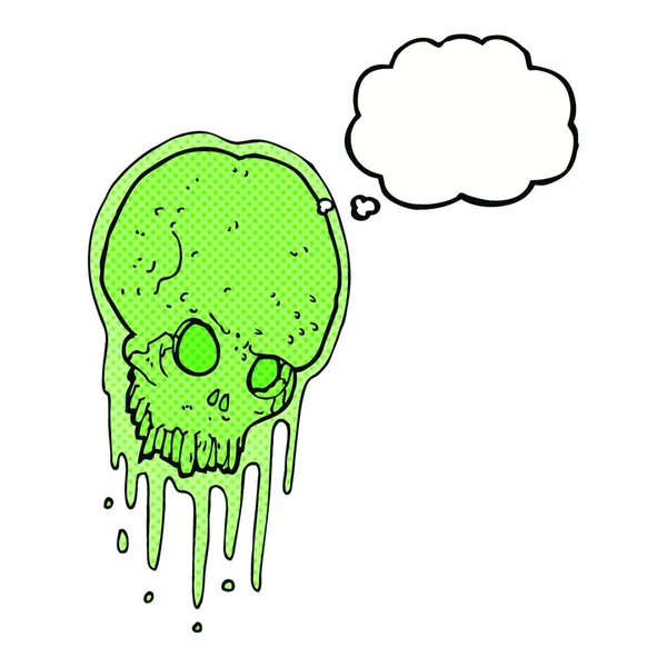 Dessin Animé Crâne Visqueux Avec Bulle Pensée — Image vectorielle