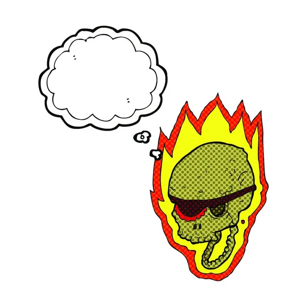 Dessin Animé Crâne Pirate Flamboyant Avec Bulle Pensée — Image vectorielle