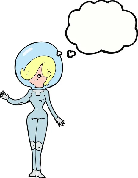 Mujer Espacio Dibujos Animados Con Burbuja Pensamiento — Vector de stock