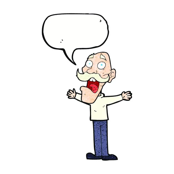 Karikatur Gestresster Alter Mann Mit Sprechblase — Stockvektor