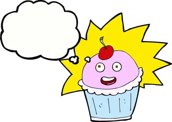 Cupcake Dibujos Animados Con Burbuja Pensamiento — Vector de stock
