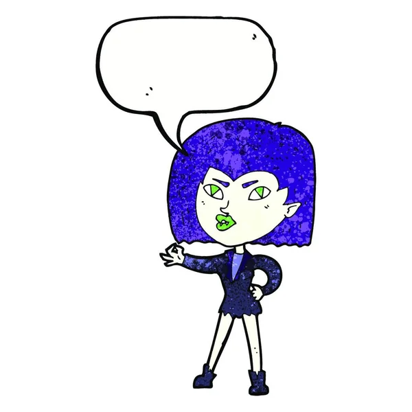 Cartoon Vampier Meisje Met Spraak Zeepbel — Stockvector