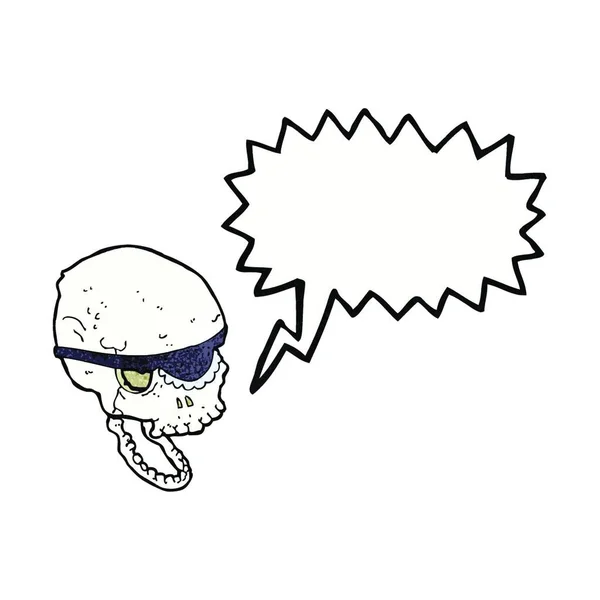 Desenho Animado Assustador Crânio Com Remendo Olho Com Bolha Fala — Vetor de Stock