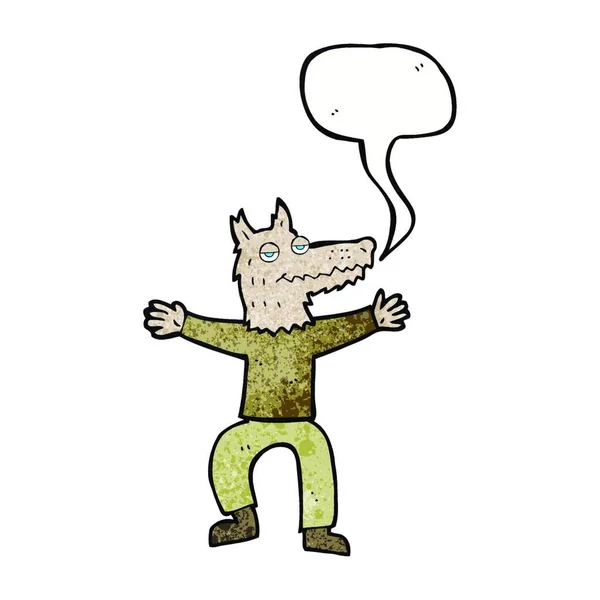 Hombre Lobo Dibujos Animados Con Burbuja Habla — Vector de stock