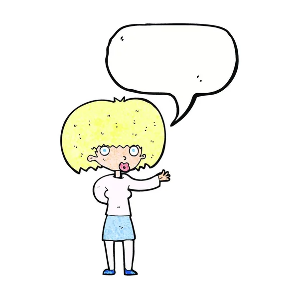Cartoon Woman Gesturing Speech Bubble — Stock Vector