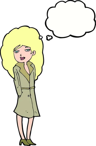 Dibujos Animados Espía Femenina Con Burbuja Pensamiento — Vector de stock