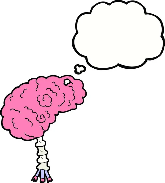 Otak Kartun Dengan Pikiran Gelembung - Stok Vektor