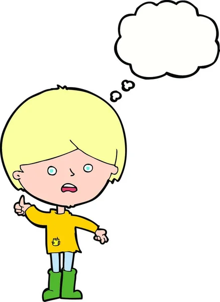 Γελοιογραφία Δυσαρεστημένοι Αγόρι Σκέψη Φούσκα — Διανυσματικό Αρχείο