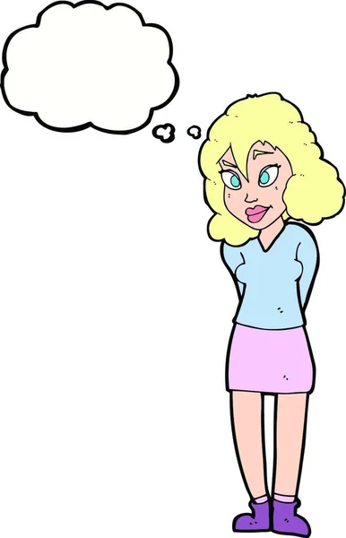 Cartone Animato Donna Confusa Con Bolla Pensiero — Vettoriale Stock