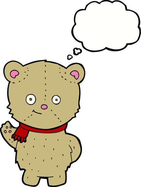 Urso Pelúcia Acenando Desenhos Animados Com Bolha Pensamento —  Vetores de Stock