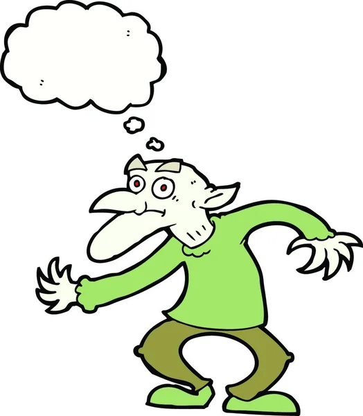 Goblin Cartone Animato Con Bolla Pensiero — Vettoriale Stock