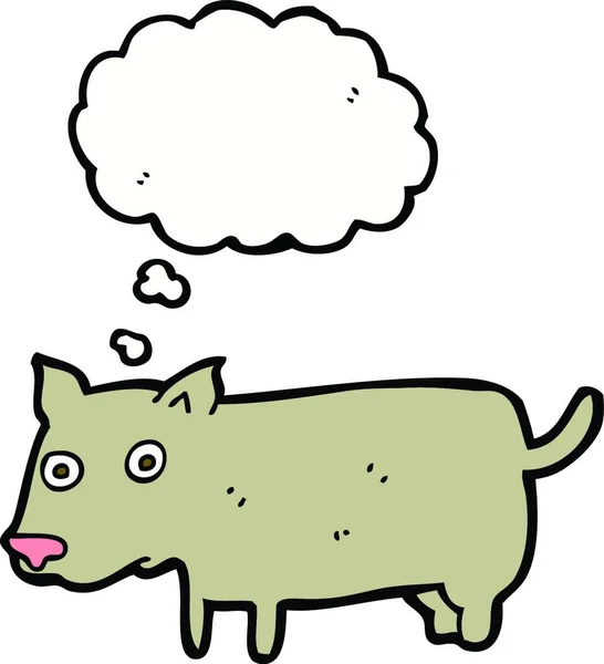 Cartoon Kleine Hond Met Gedachte Zeepbel — Stockvector