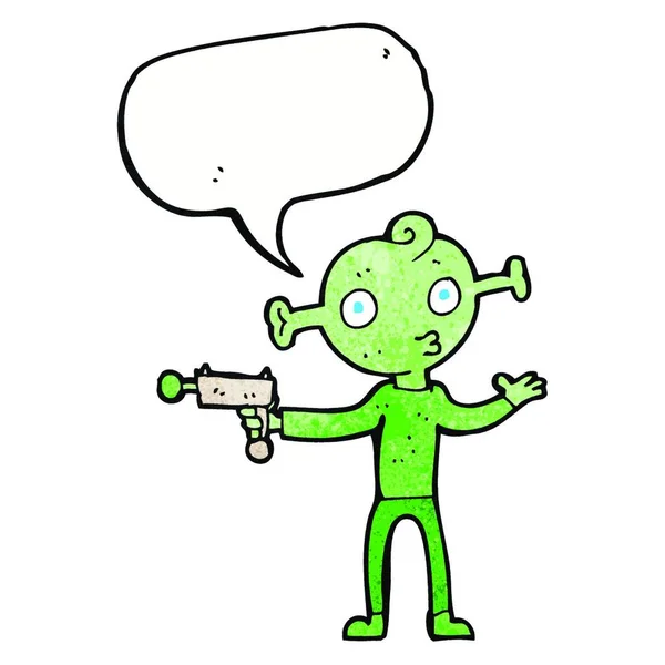 Cartoon Alien Ray Gun Speech Bubble — Stock Vector