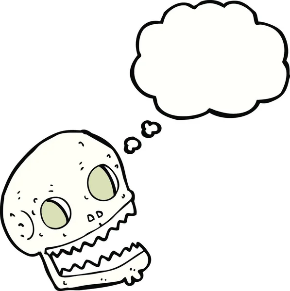 思考バブルを持つ漫画の不気味な頭蓋骨 — ストックベクタ