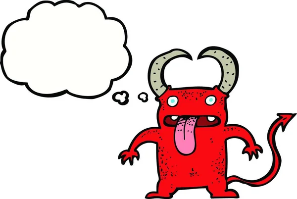 Karikatur Kleiner Teufel Mit Gedankenblase — Stockvektor