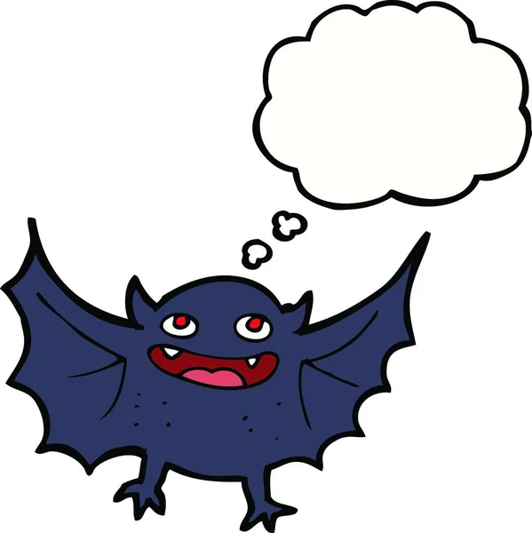 Pipistrello Vampiro Cartone Animato Con Bolla Pensiero — Vettoriale Stock