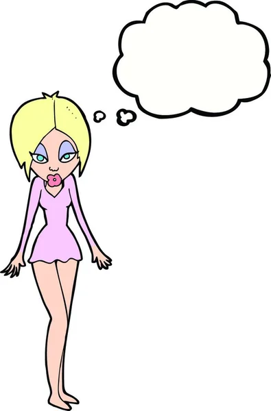 Cartoon Woman Short Dress Thought Bubble — Stock Vector