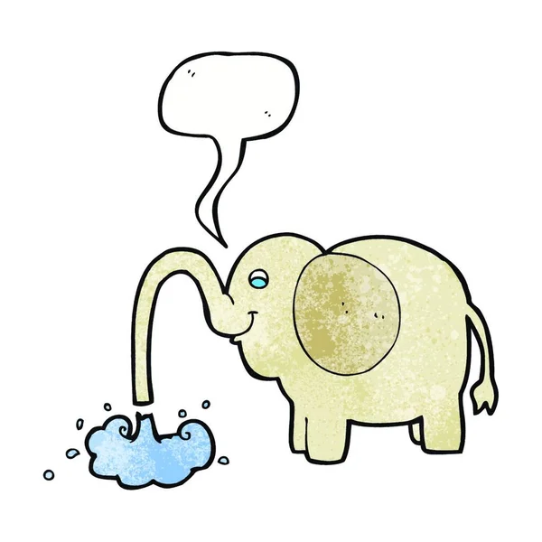 Cartoon Olifant Spuiten Van Water Met Tekstballon — Stockvector