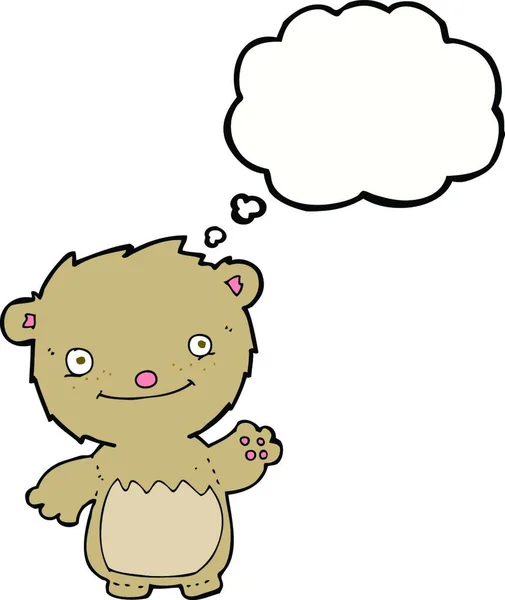 Cartoon Waving Teddy Bear Thought Bubble — Stock Vector