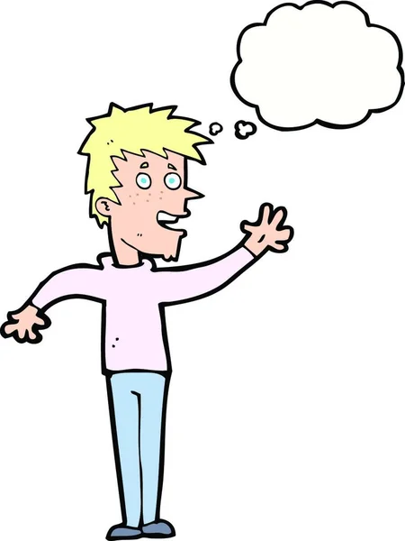 漫画幸せな少年が思考バブルで手を振って — ストックベクタ