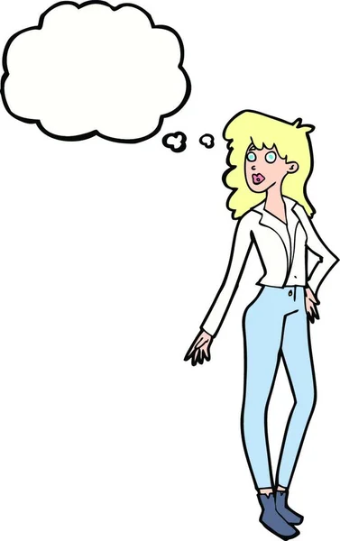 思考バブルを持つ漫画の可愛い女性は — ストックベクタ