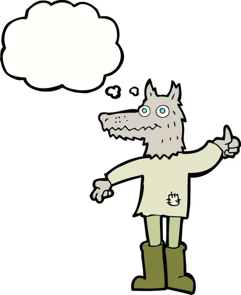 Desenho Animado Lobo Homem Com Bolha Pensamento — Vetor de Stock