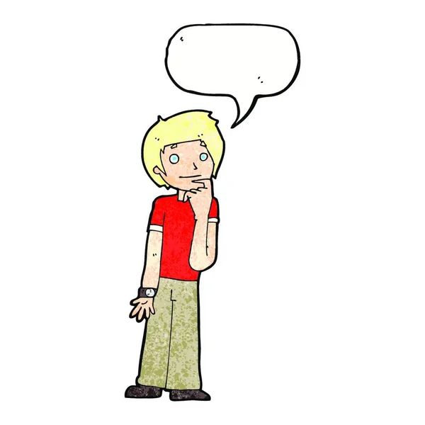 Γελοιογραφία Αγόρι Αναρωτιούνται Συννεφάκι Λόγου — Διανυσματικό Αρχείο