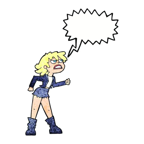 吹き出しと漫画怒っているバイカーの女の子 — ストックベクタ