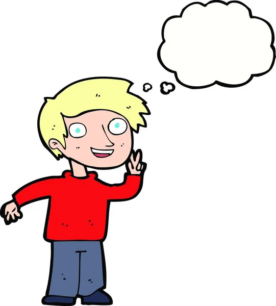 漫画少年ポーズの写真付きの思考バブル — ストックベクタ