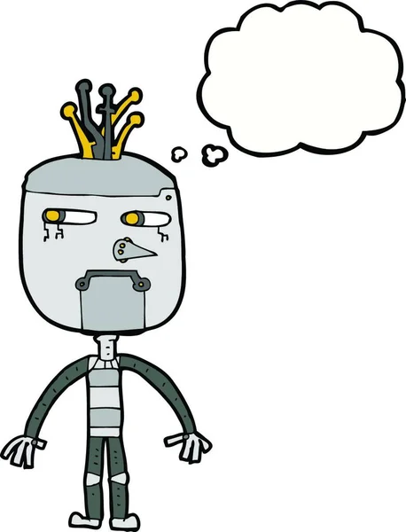 Lucu Robot Kartun Dengan Pikiran Gelembung - Stok Vektor