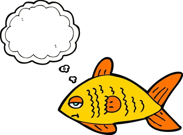 Desenho Animado Peixe Engraçado Com Bolha Pensamento — Vetor de Stock