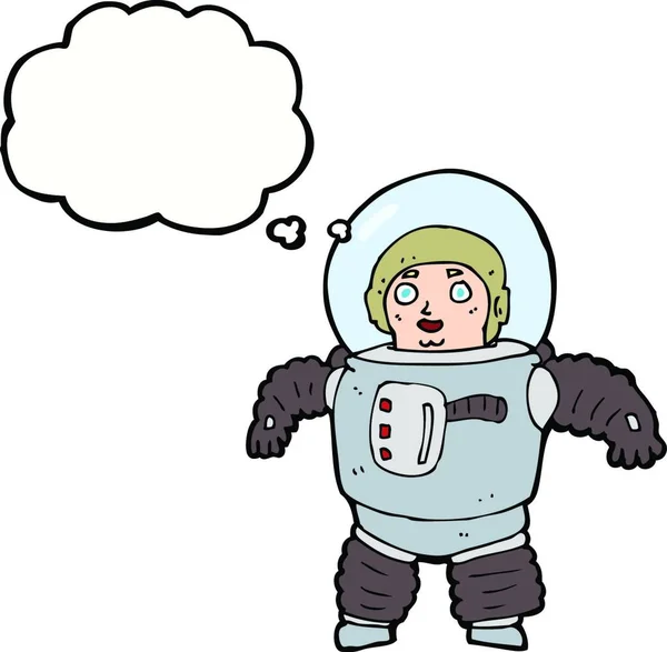 Dibujos Animados Hombre Del Espacio Con Burbuja Pensamiento — Vector de stock