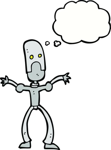 Rajzfilm Vicces Robot Gondolat Buborék — Stock Vector
