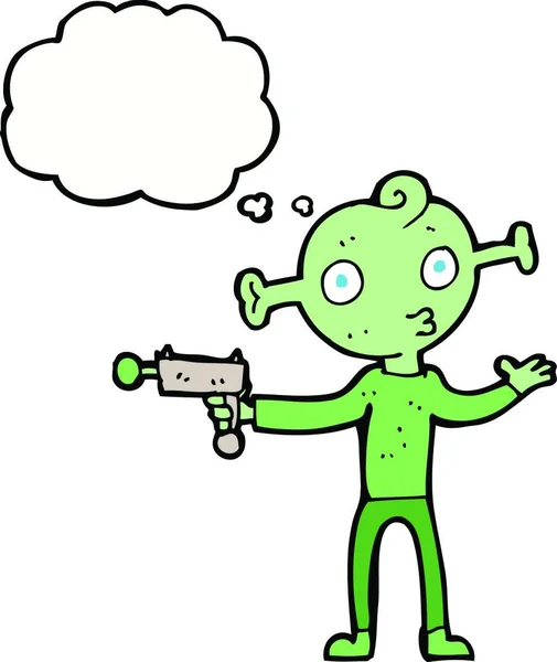 Cartoon Alien Ray Gun Thought Bubble — Stock Vector