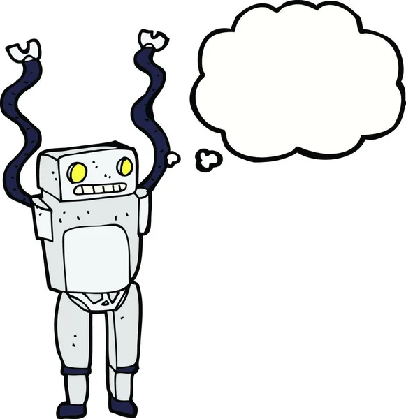 Robot Divertido Dibujos Animados Con Burbuja Pensamiento — Vector de stock