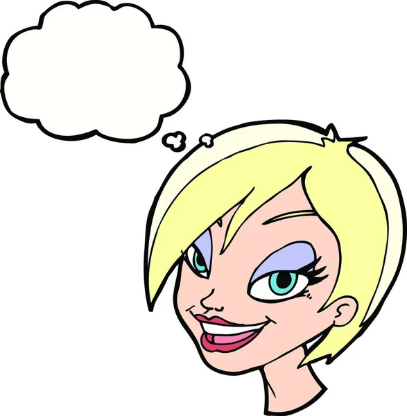 Cartoon Pretty Female Face Thought Bubble — Stock Vector