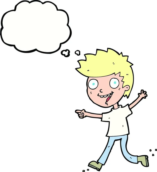 Καρτούν Τρελό Ενθουσιασμένο Αγόρι Φούσκα Σκέψης — Διανυσματικό Αρχείο