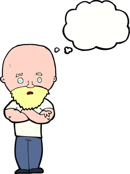 Dessin Animé Choqué Chauve Homme Avec Barbe Avec Bulle Pensée — Image vectorielle