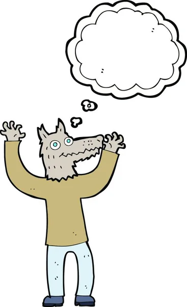 Desenho Animado Lobo Homem Com Bolha Pensamento — Vetor de Stock