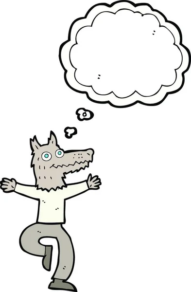 Zeichentrickfilm Wolf Mann Mit Gedankenblase — Stockvektor
