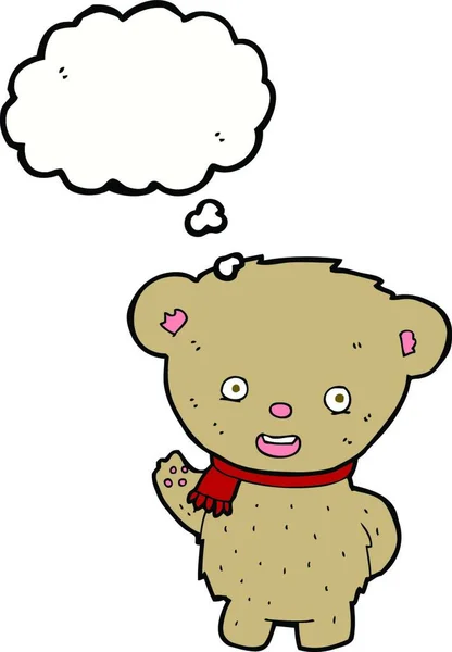 Cartoon Teddy Bear Waving Thought Bubble — Stock Vector