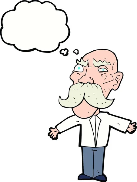 Desenho Animado Irritado Velho Homem Com Bolha Pensamento — Vetor de Stock