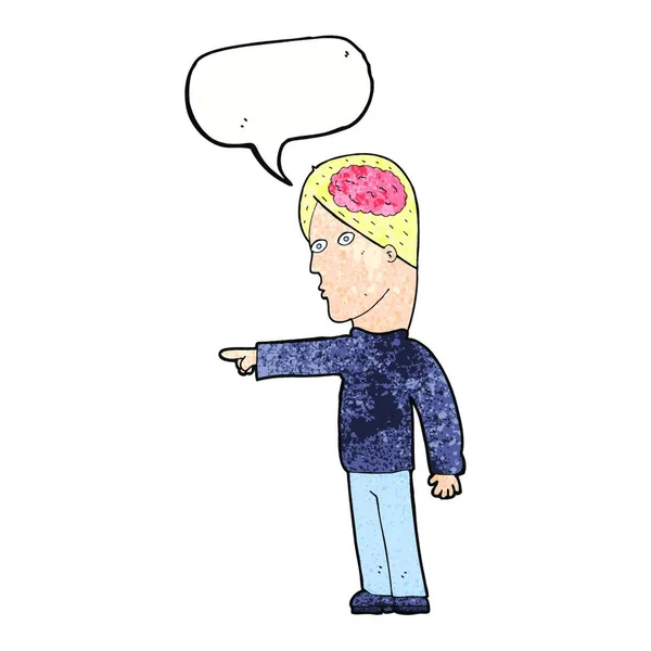 Dessin Animé Homme Intelligent Pointant Avec Bulle Parole — Image vectorielle