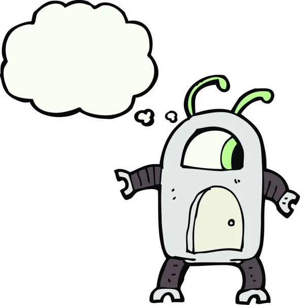 Robot Alienígena Dibujos Animados Con Burbuja Pensamiento — Vector de stock