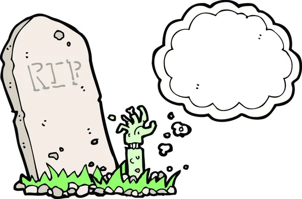 Cartoon Zombie Rising Grave Thought Bubble — Stock Vector