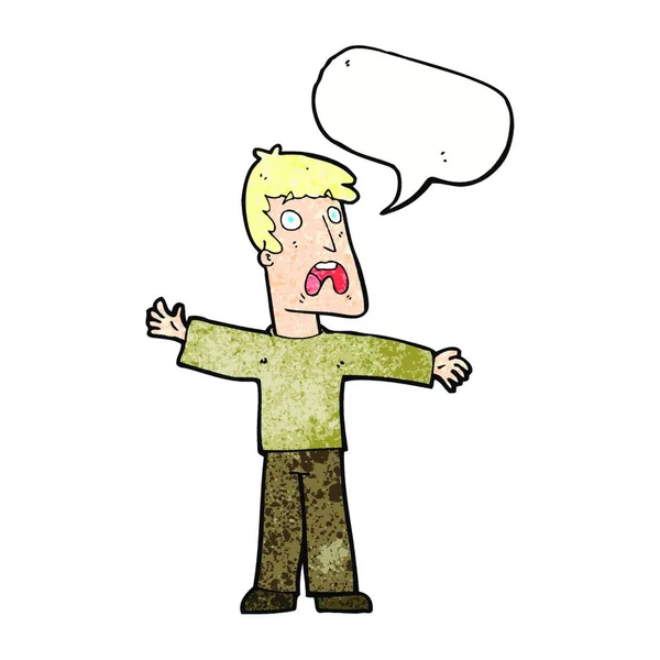 Karikatur Erschreckte Mann Mit Sprechblase — Stockvektor