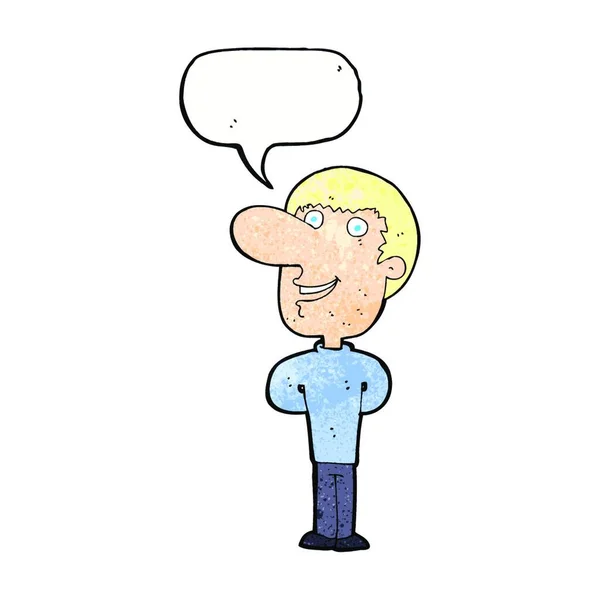 Karikatur Glücklicher Mann Mit Sprechblase — Stockvektor